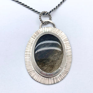 Halo - Golden Sheen Obsidian and Sterling Silver Necklace