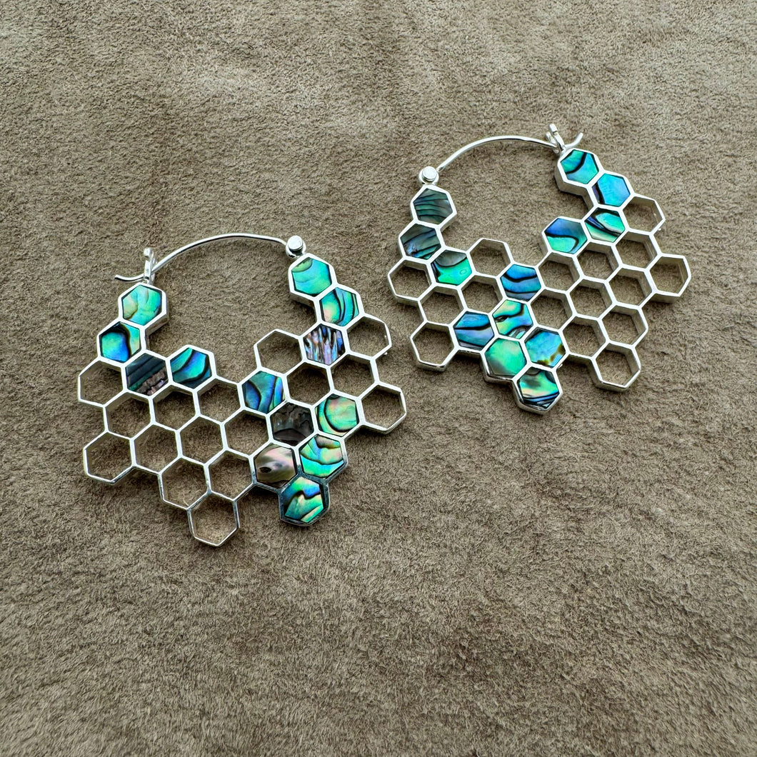 Honeycomb Hoops - L/Silver w/Abalone