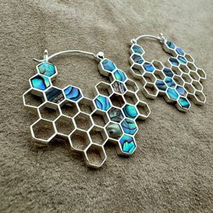 Honeycomb Hoops - L/Silver w/Abalone
