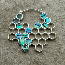 Load image into Gallery viewer, Honeycomb Hoops - L/Silver w/Abalone