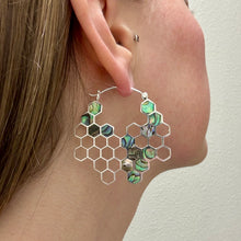 Load image into Gallery viewer, Honeycomb Hoops - L/Silver w/Abalone