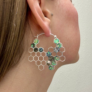 Honeycomb Hoops - L/Silver w/Abalone