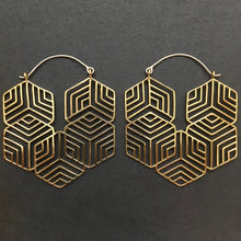 Load image into Gallery viewer, Hexagon Hoops - L/Brass