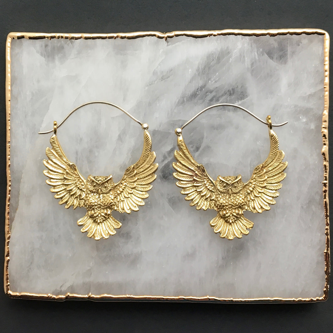 Golden Owl Hoops - L/Brass